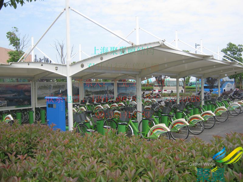 自行車棚_膜結構自行車棚款式：（雙邊拉桿，雙開車棚）