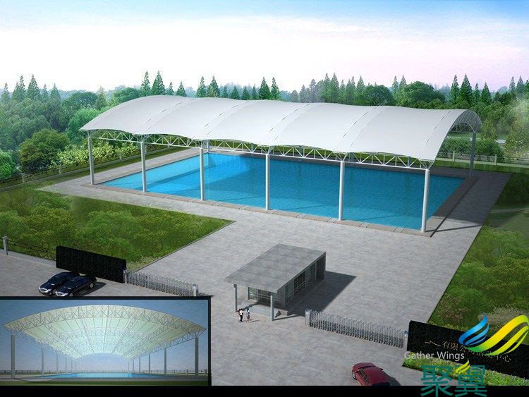 上海市露天別墅泳池膜結構設計 聚翼露天膜結構遮陽棚