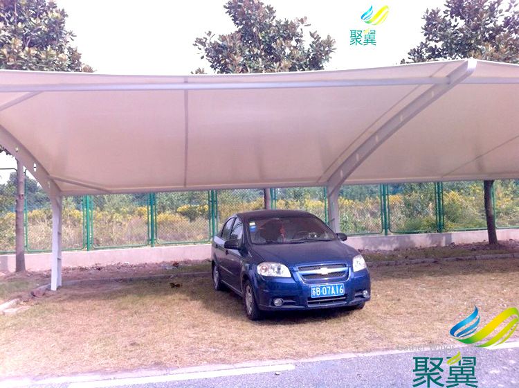 上海松江大學城廣場膜結構汽車遮陽棚|汽車遮陽棚完工展示