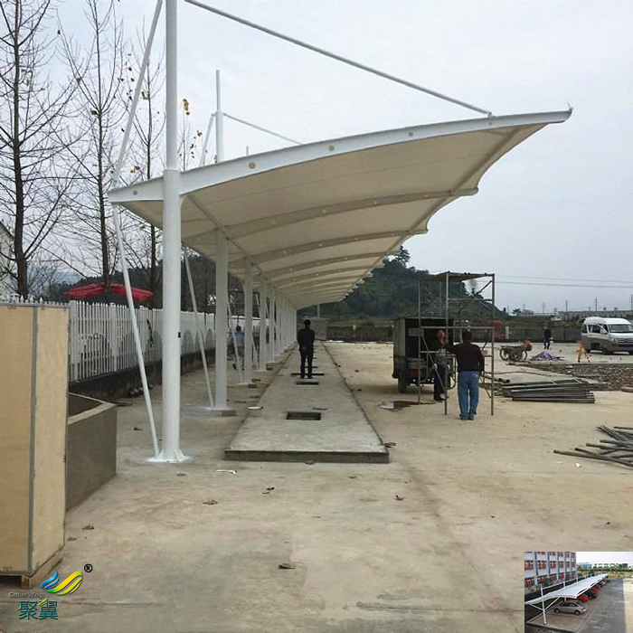 陜西膜結構汽車停車棚景觀棚圖紙工程案例