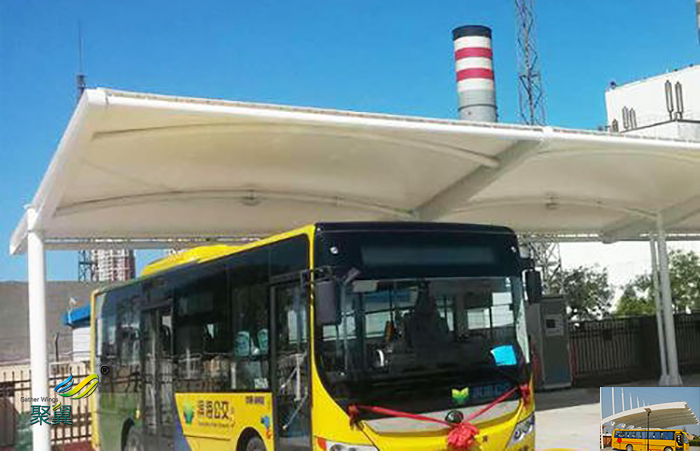 福建鋼膜結構大巴車露天停車棚平面圖基礎設計