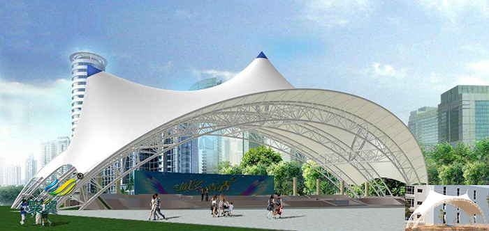 重慶社區演出屋頂舞臺膜結構遮陽篷效果圖