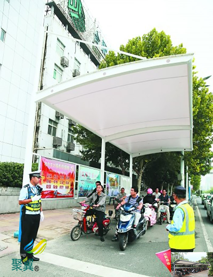 徐州膜結構非機動汽車停車棚定制安裝設計批發公司效果圖