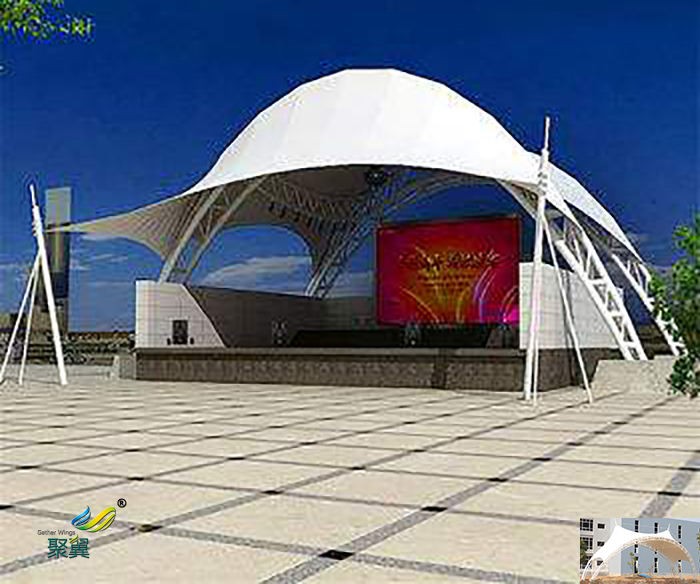 馬鞍山演出張拉戶外屋頂舞臺膜結構頂棚設計效果圖