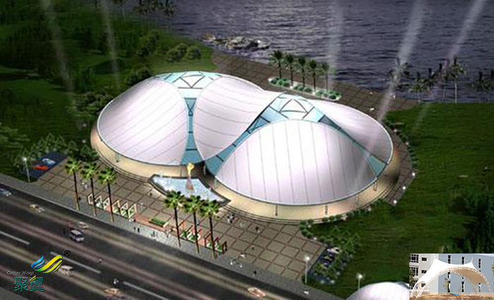 安康屋頂操場舞臺膜結構遮陽篷雨棚多少錢一平方