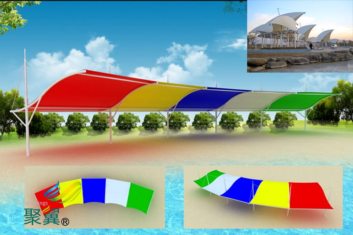 膜結構停車棚雙挑斜拉型|膜結構車棚結構形式