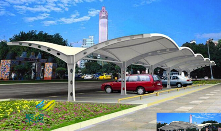 膜結構車棚創建文明家園|車棚鋼構防銹處理   