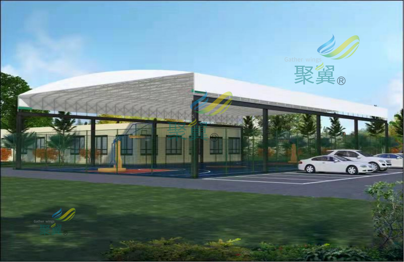 網(wǎng)球場(chǎng)電動(dòng)伸縮 推拉棚01